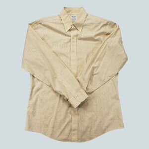 Brooks Brothers 1818 Men's Dress Shirt Yellow Check Button Down  Size 16-35